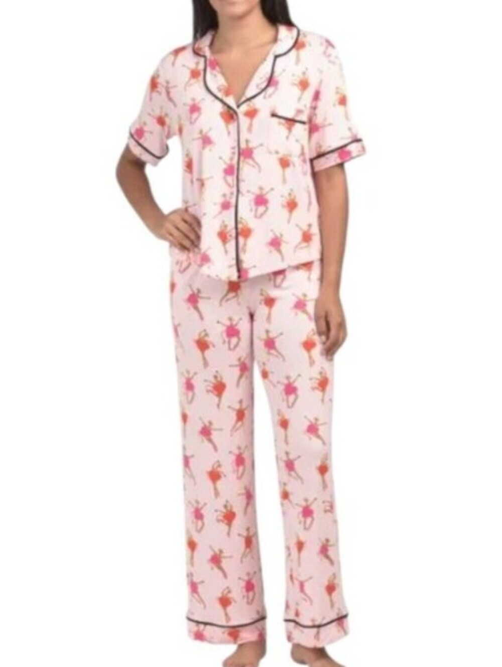Room Service Giraffes On Point Pink Ballerina Print Pajama Set Short Sleeve Sm